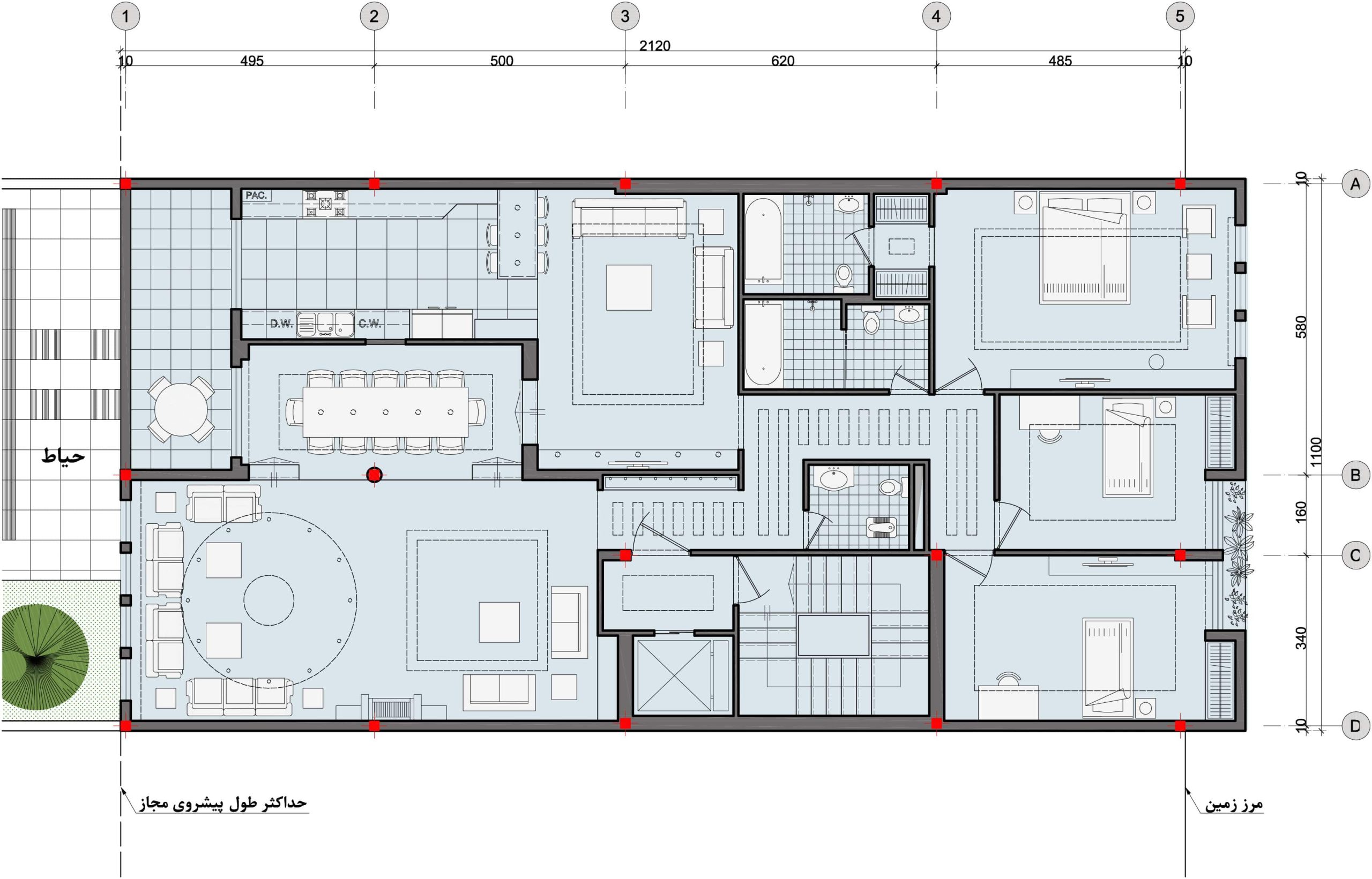 نقشه معماری ویلای دوبلکس (دو طبقه)