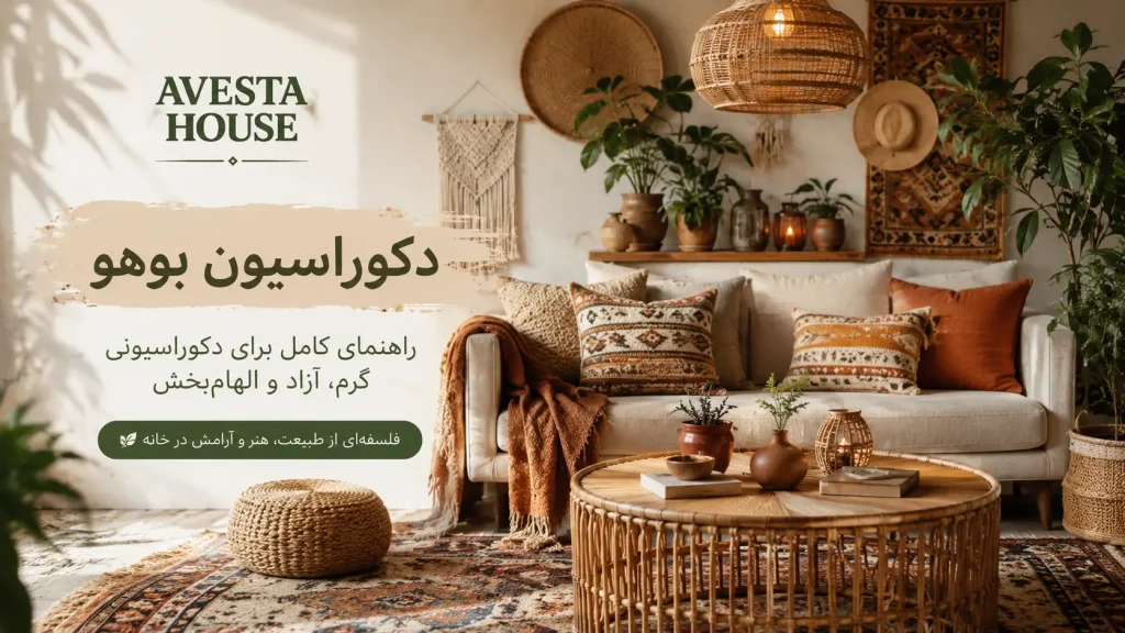 طراحی داخلی بوهو با رنگ‌های گرم و طبیعی در فضای خانه